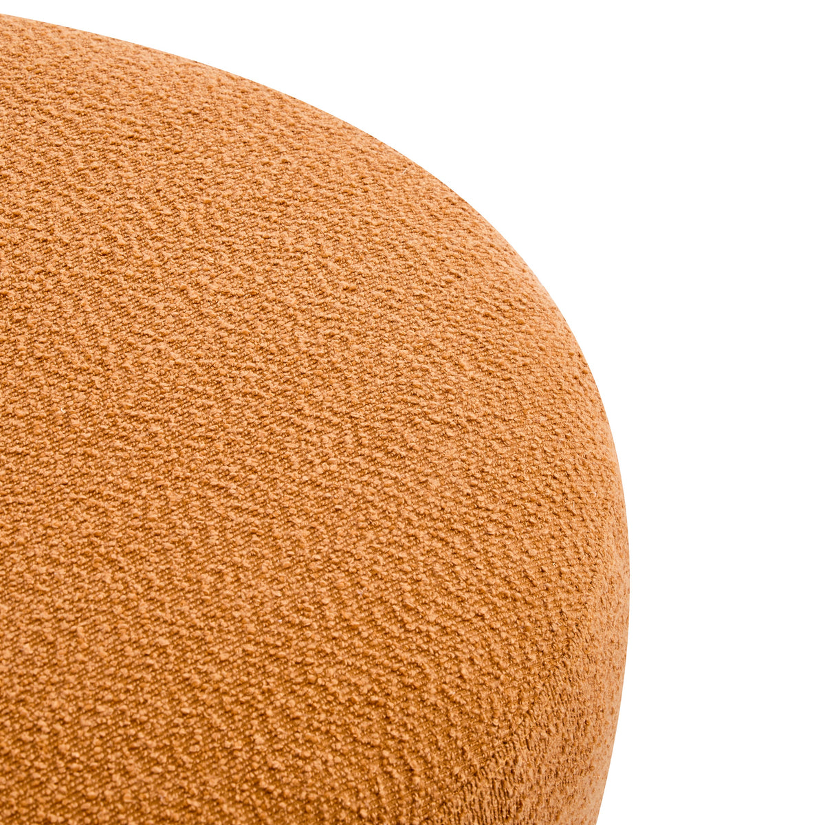 Modish Round Ottoman: Boucle Top with Splayed Rubber Wood Legs, Pumpkin