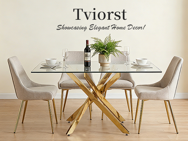 Modern Rectangular Glass Table in Golden Frame