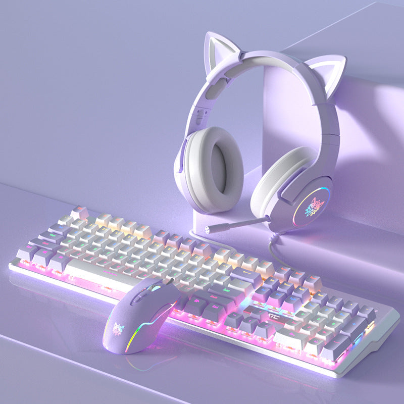 Purple Mechanical Keyboard Mouse Suit Wired Green Axis