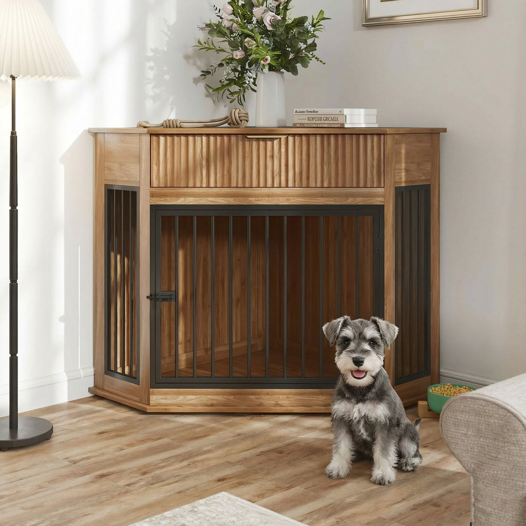 44.6" Corner MDF Dog Crate Furniture for Small/Medium Dogs
