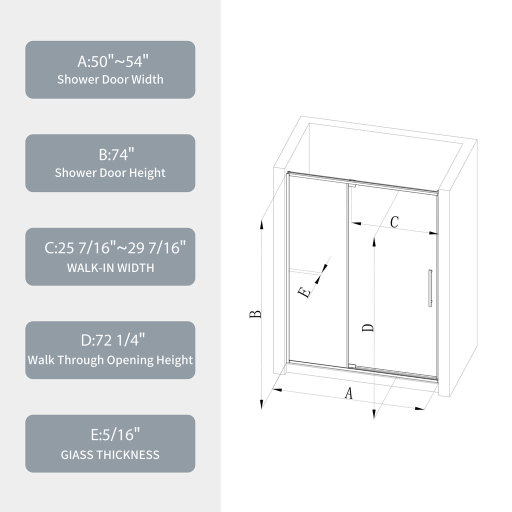 50-54"W X 74"H Pivot Shower Door