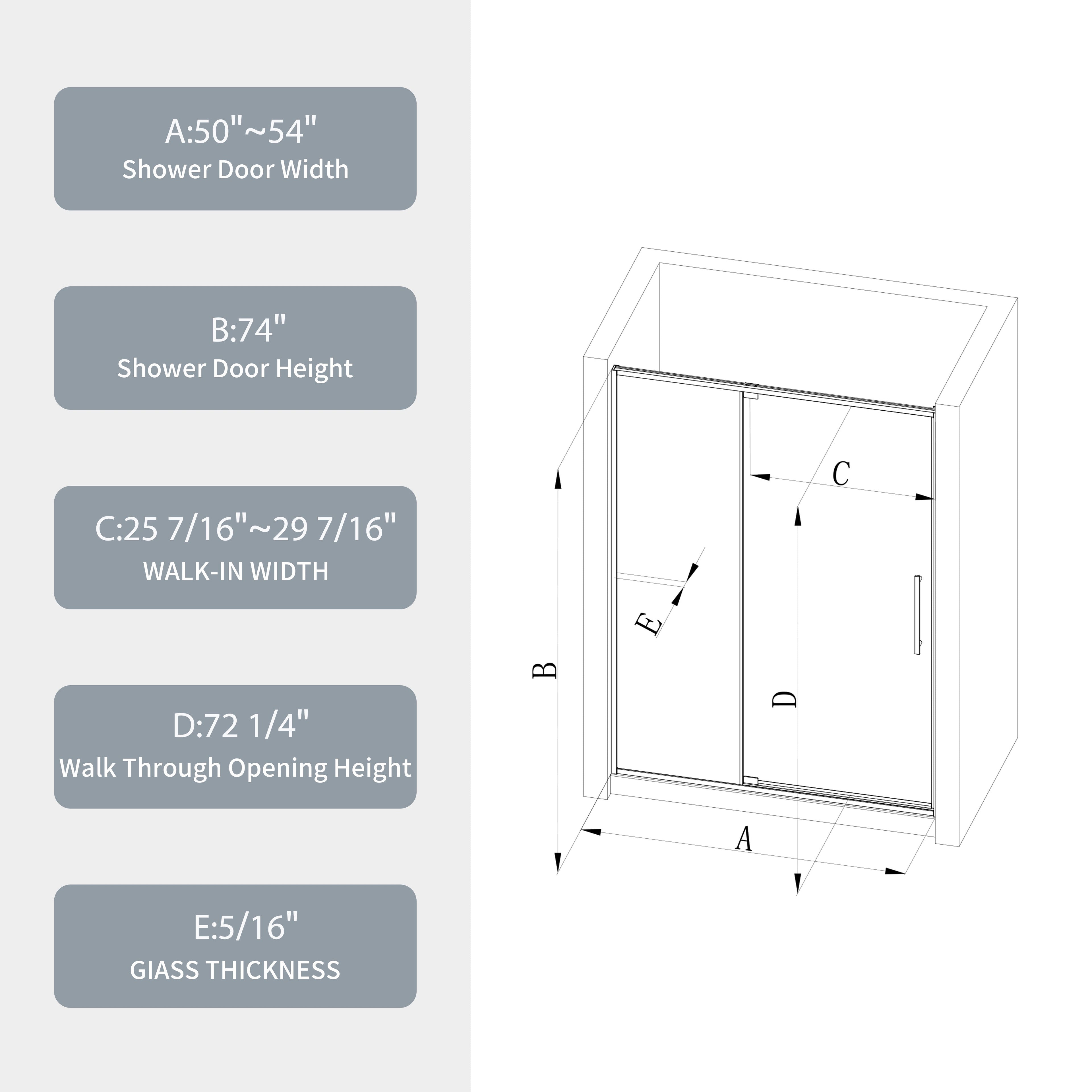 50-54"W X 74"H Pivot Shower Door