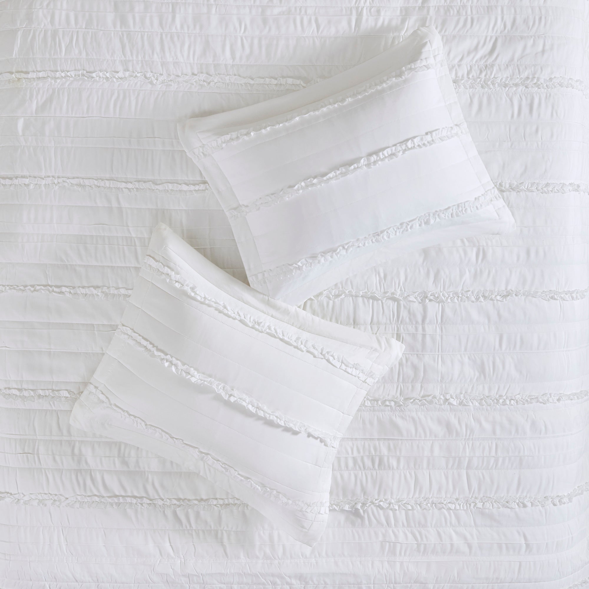 4 Piece Reversible Ruffle Quilt Set with Throw Pillow