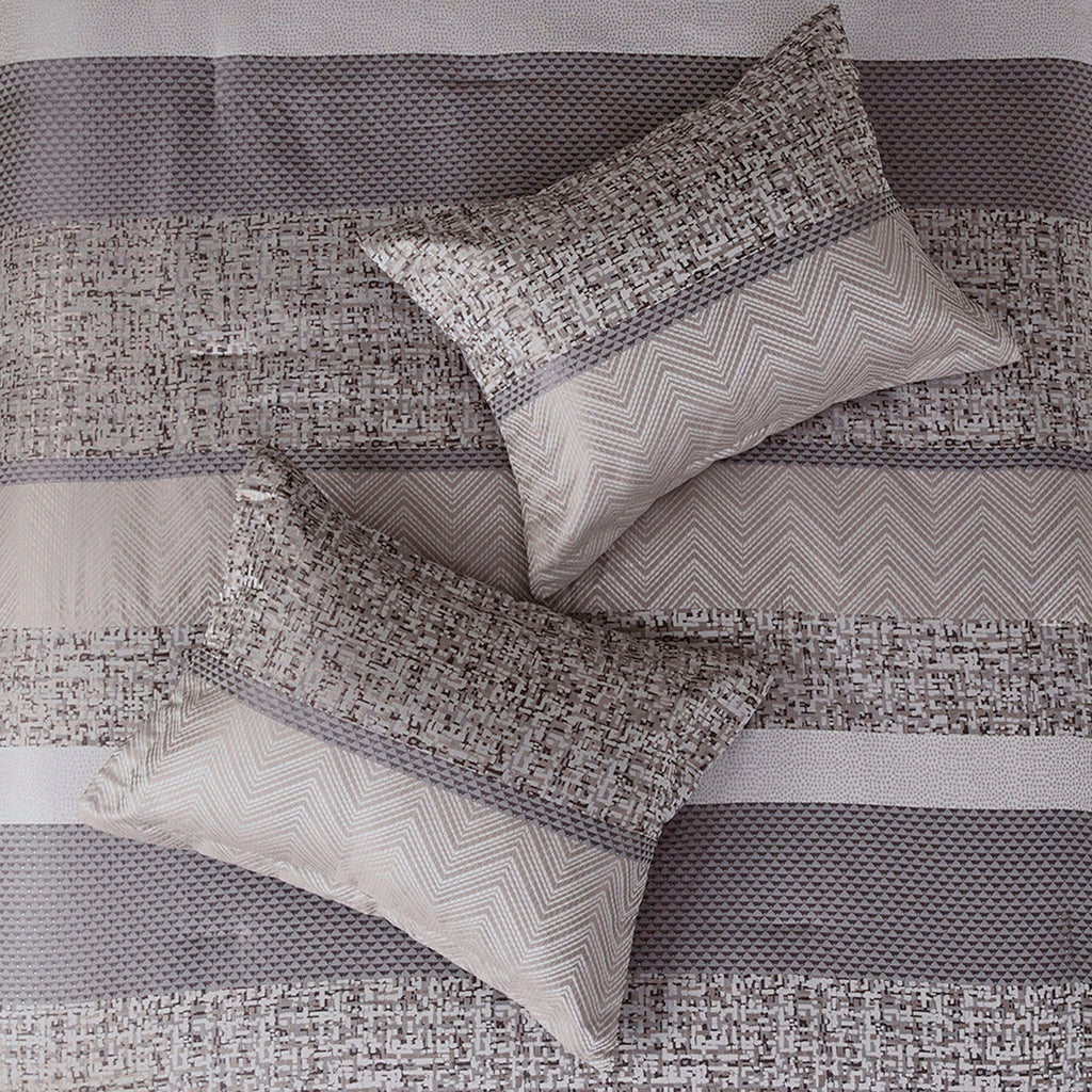 7 Piece Jacquard Comforter Set Grey/Taupe King