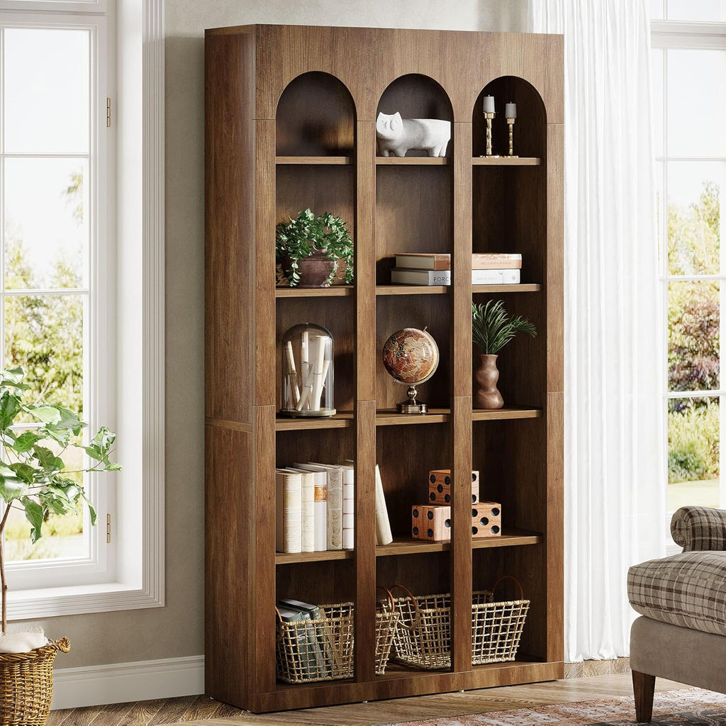 70.87" 5-Tier Rustic Brown Farmhouse Arched Bookcase