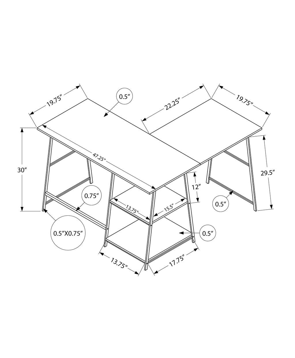 L Shape Computer Desk with Storage Shelves