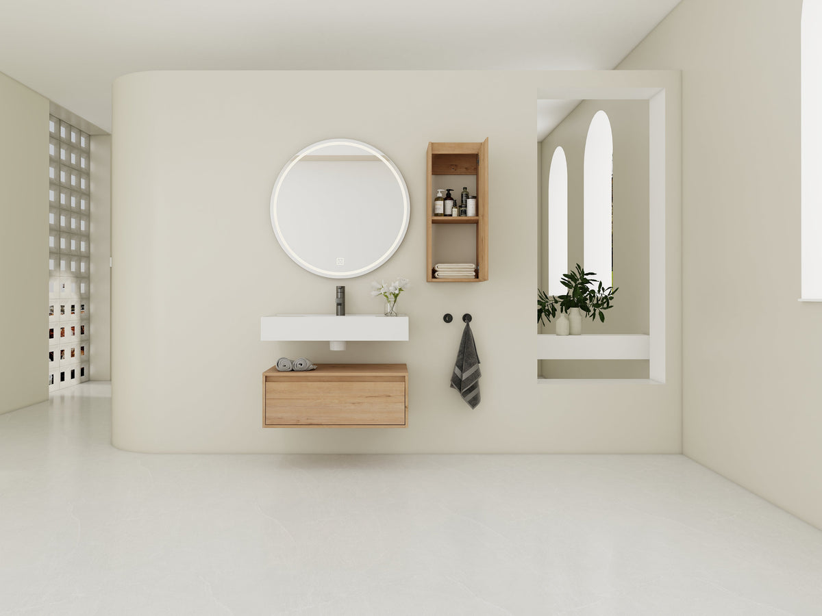 30 Inch Wall-Mounted Bathroom Vanity with Resin Sink and Side Cabinet