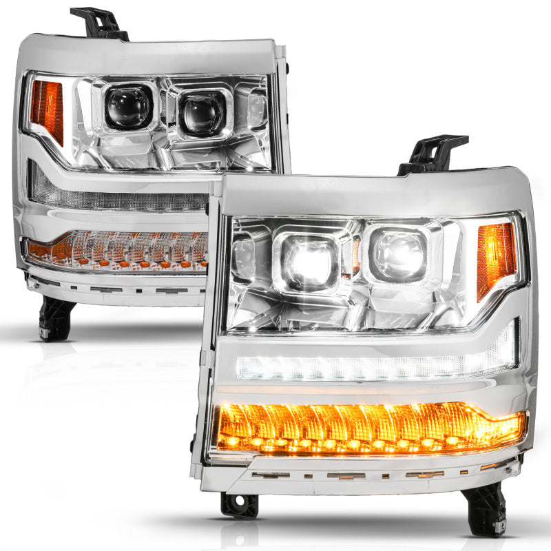 ANZO 16-18 Chevy Silverado 1500 (Factory HID Models ONLY) Full LED Proj Headlights Chrome - Pair 111623A
