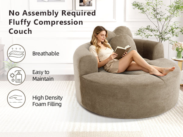 Round Sofa Bed with Memory Foam Sectional Couches for Living Room