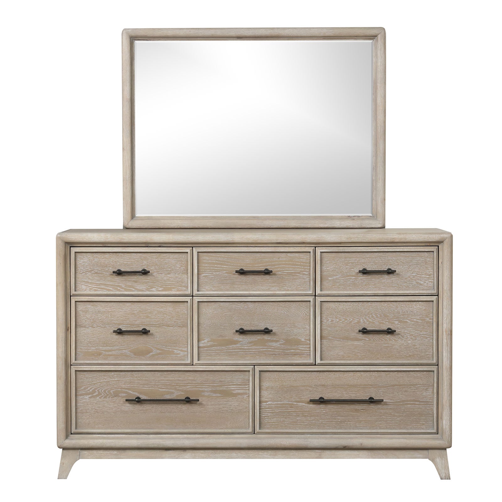 Oak Finish Eight Drawers Dresser With Mirror