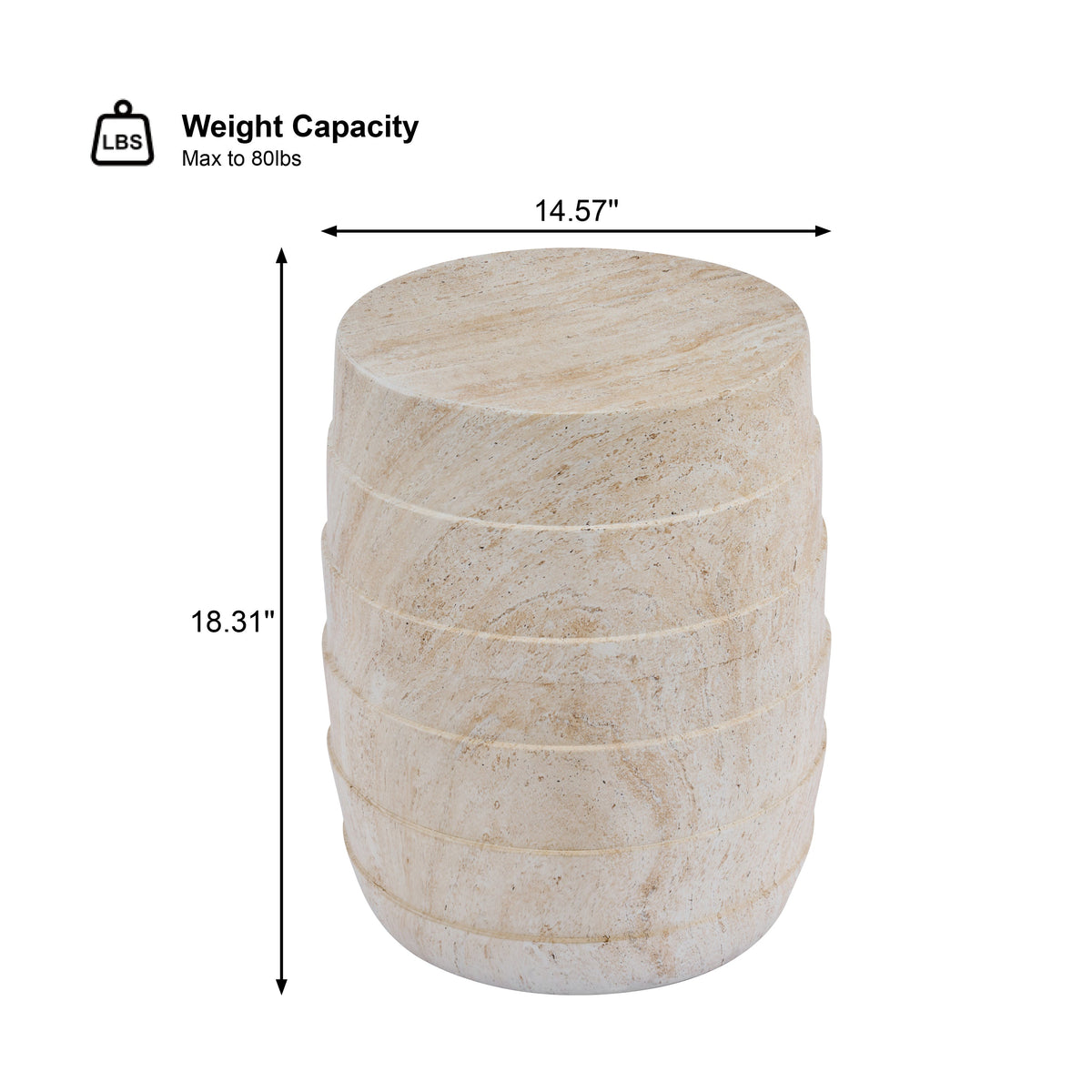 Modern Cylindrical Travertine-Look MGO Outdoor Side Table