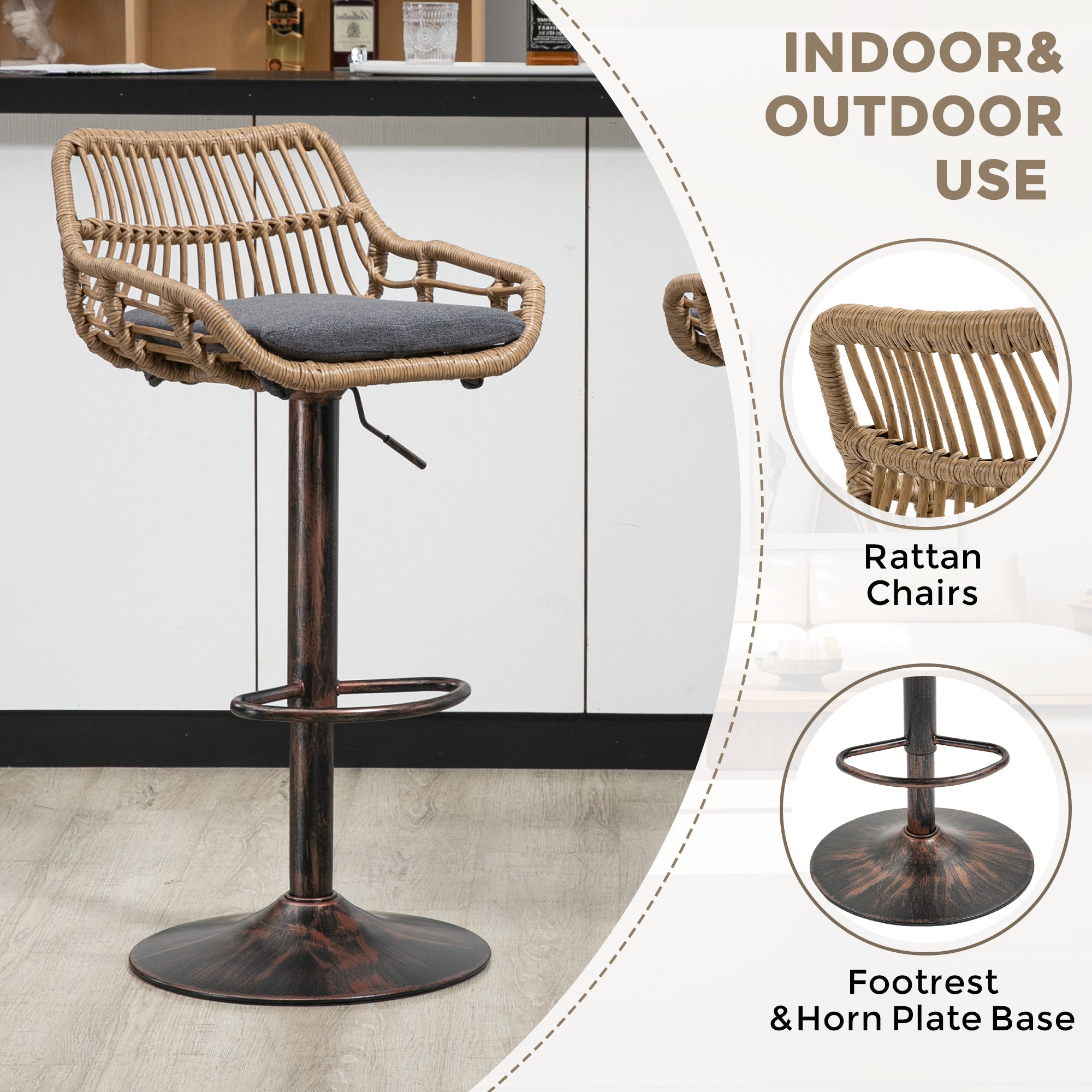 Modern Swivel Bar Stools Set of 2 Adjustable Counter Height Chairs