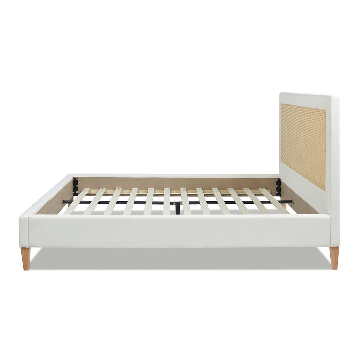 Haley Upholstered Cane-Back Platform Bed, King, Antique