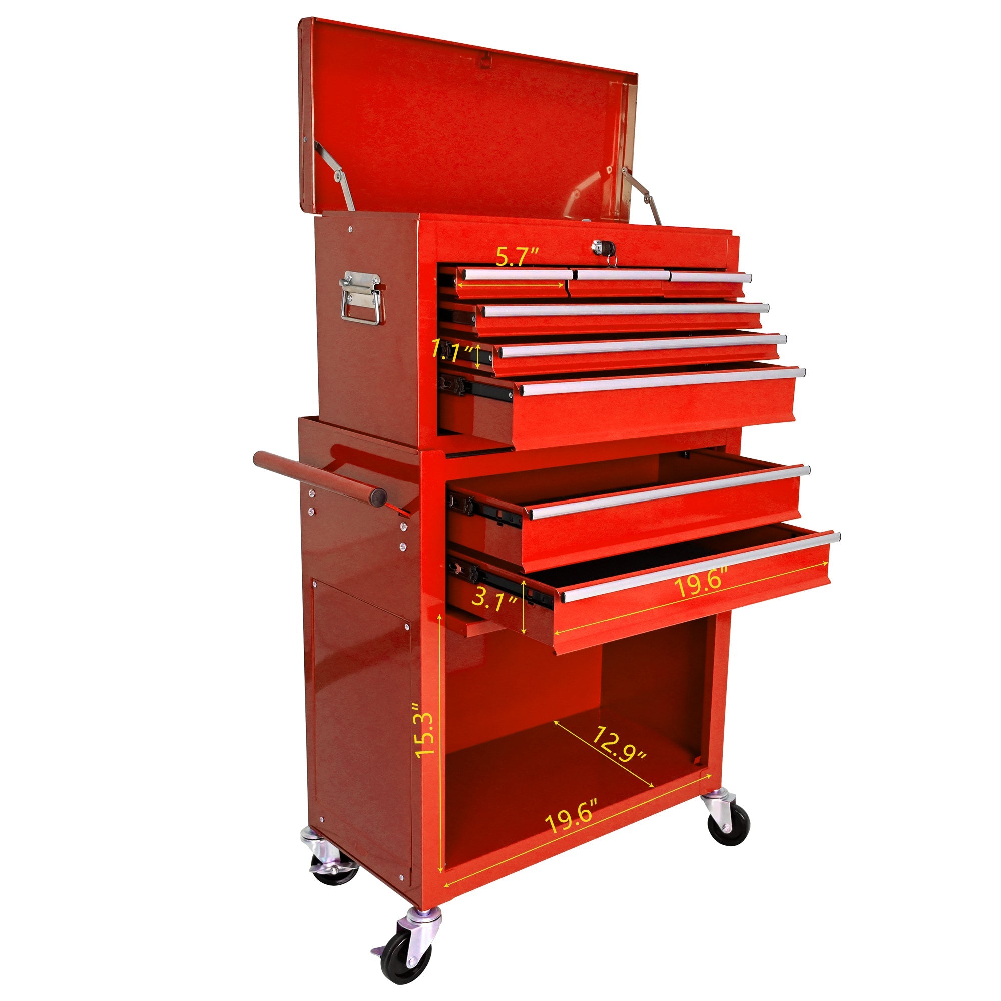 High Capacity Rolling Tool Chest with Wheels and Drawers, 8-Drawer Tool Storage Cabinet - Red