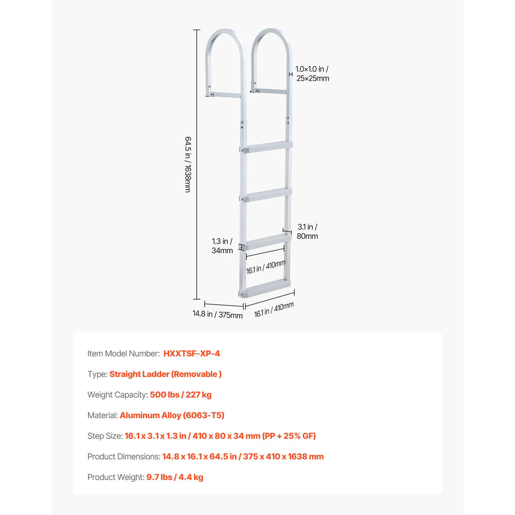 Removable Dock Ladder - 4 Steps for Boats and Pools