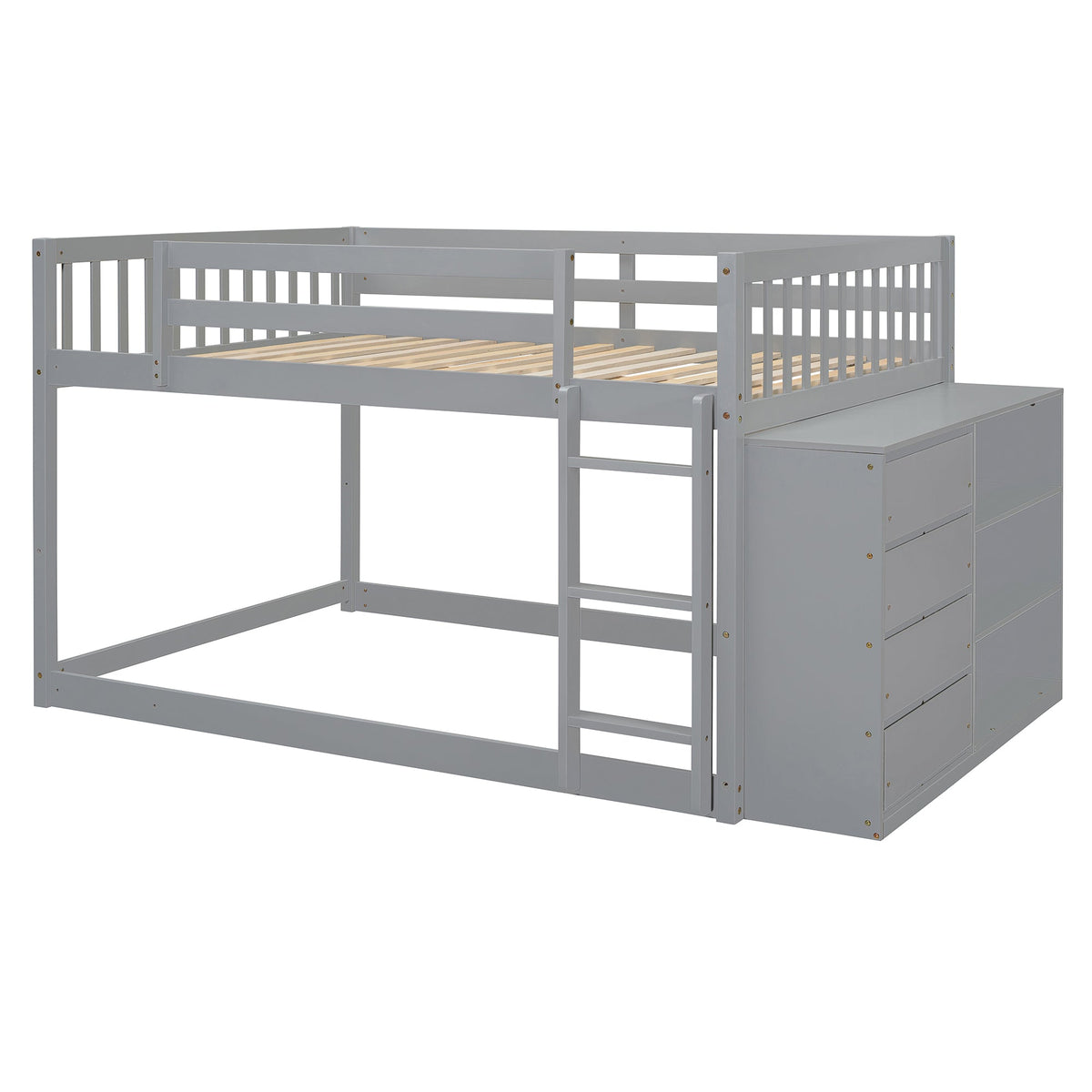 Full Over Full Bunk Bed with 4 Drawers and 3 Shelves - Gray