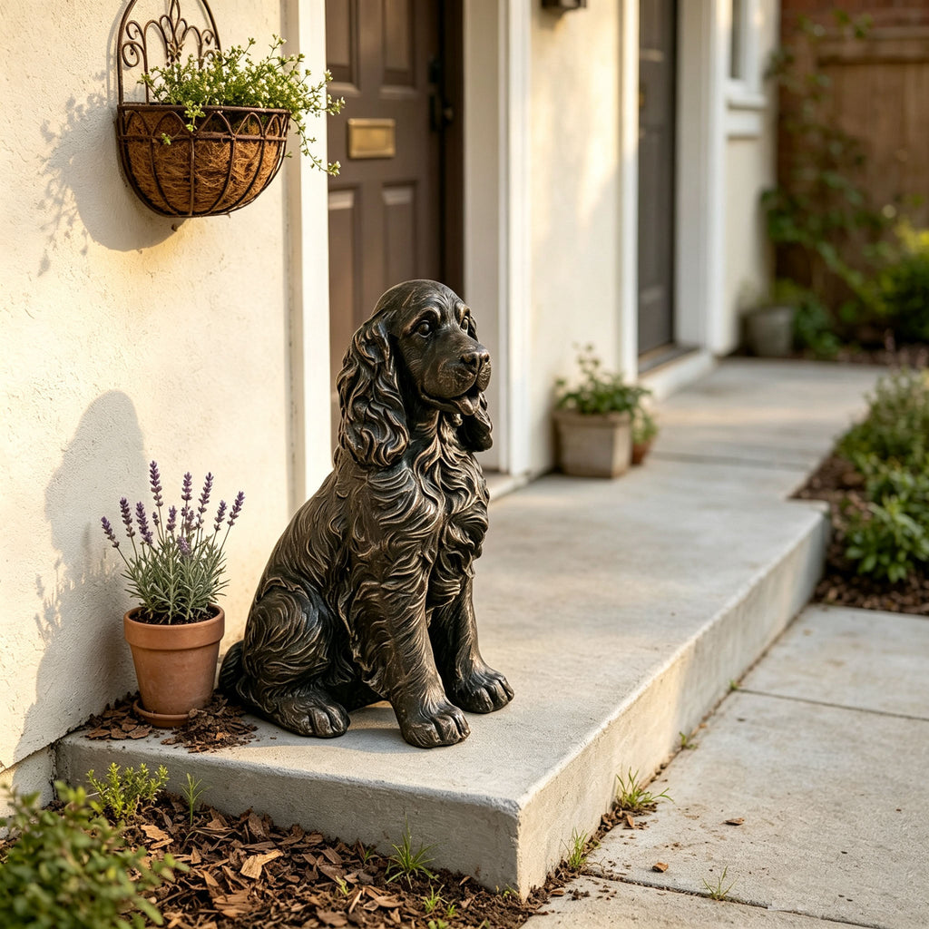 18" Bronze Finish Realistic Sitting Cocker Spaniel Dog Statue
