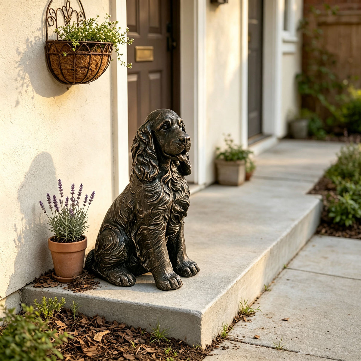18" Bronze Finish Realistic Sitting Cocker Spaniel Dog Statue