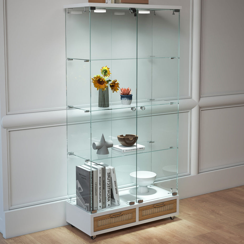 Modern Glass Display Cabinet with Large Drawers
