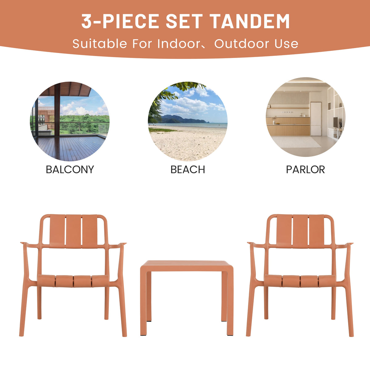 Summer 2-Piece PP Single-Seater Chairs + Coffee Table Set