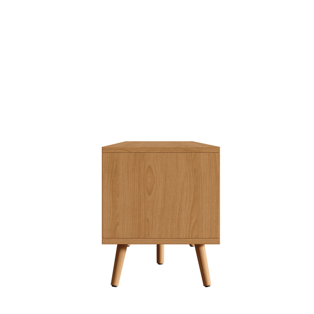 70 Inch Modern TV Stand with Rattan Doors for TVs up to 80"
