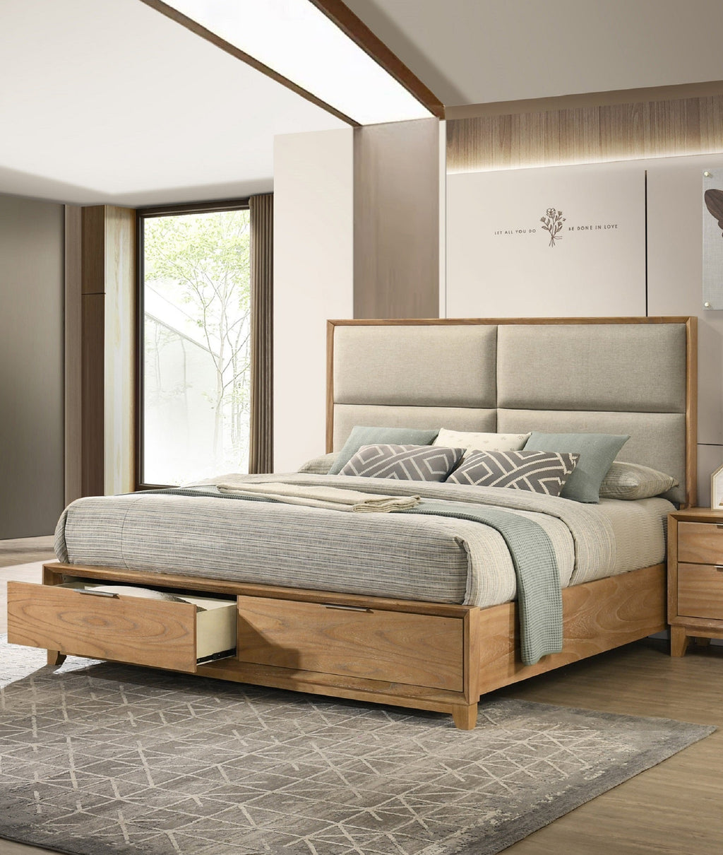 1pc King Storage Platform Bed with Upholstered Ultra-plush Headboard