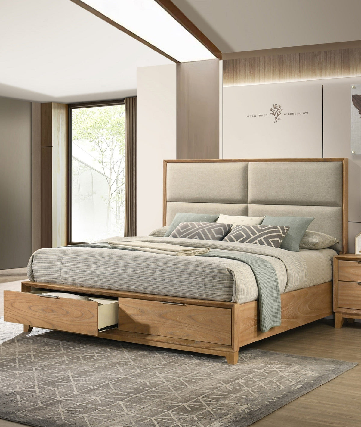 1pc King Storage Platform Bed with Upholstered Ultra-plush Headboard