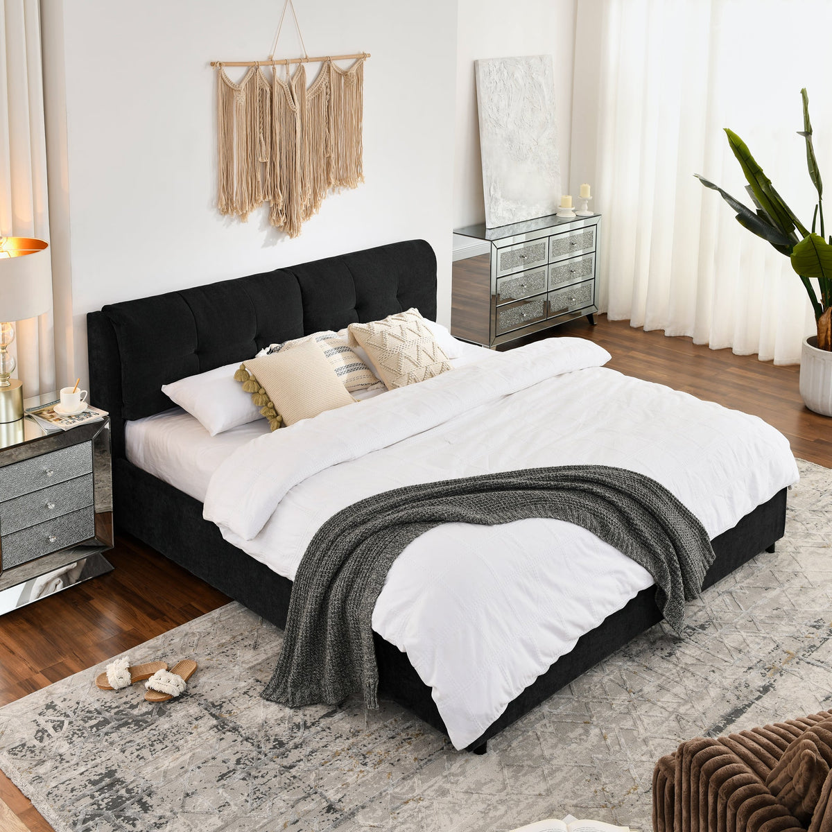 King Size Storage Upholstered Hydraulic Platform Bed
