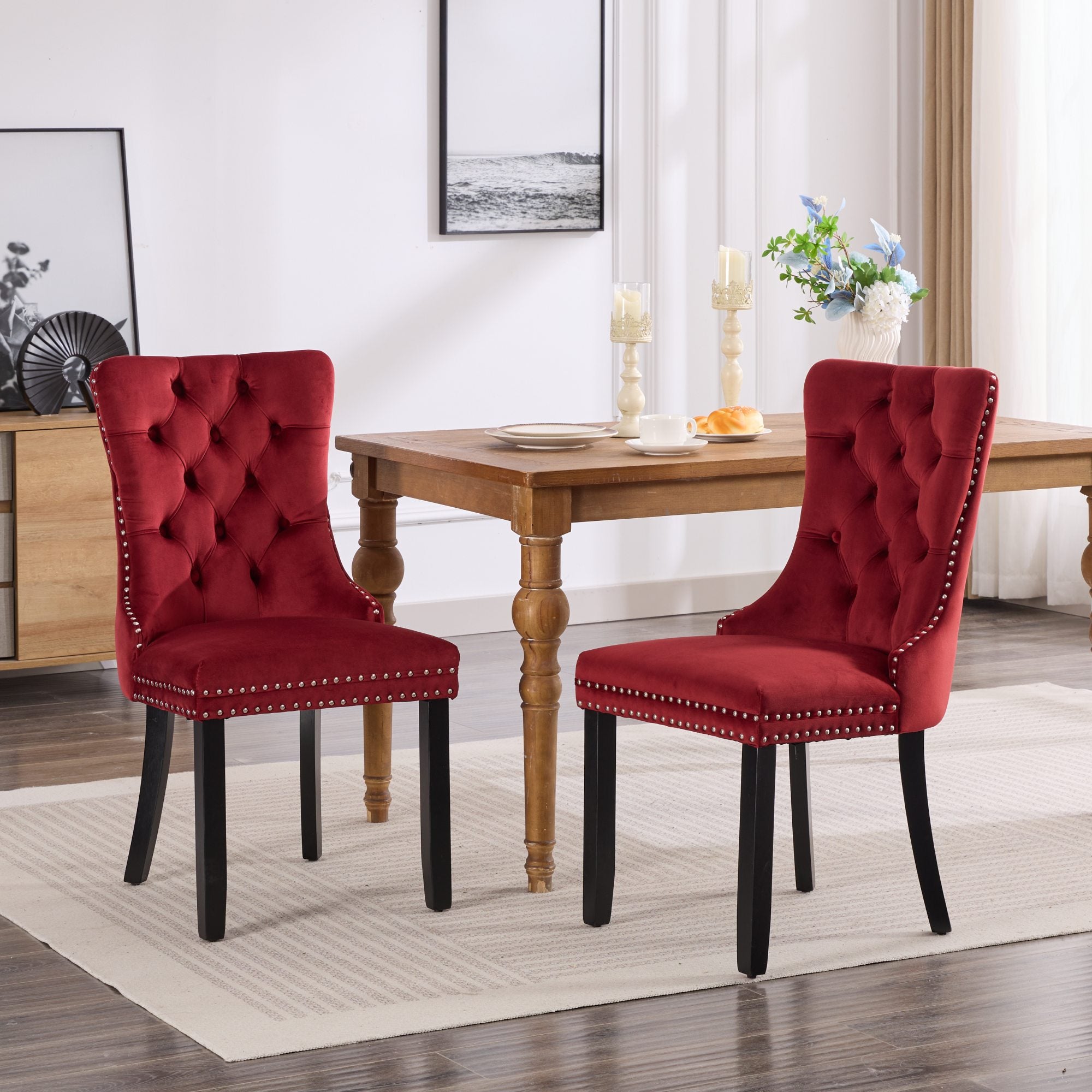 Classic Velvet Dining Chairs - Set of 2 in Burgundy