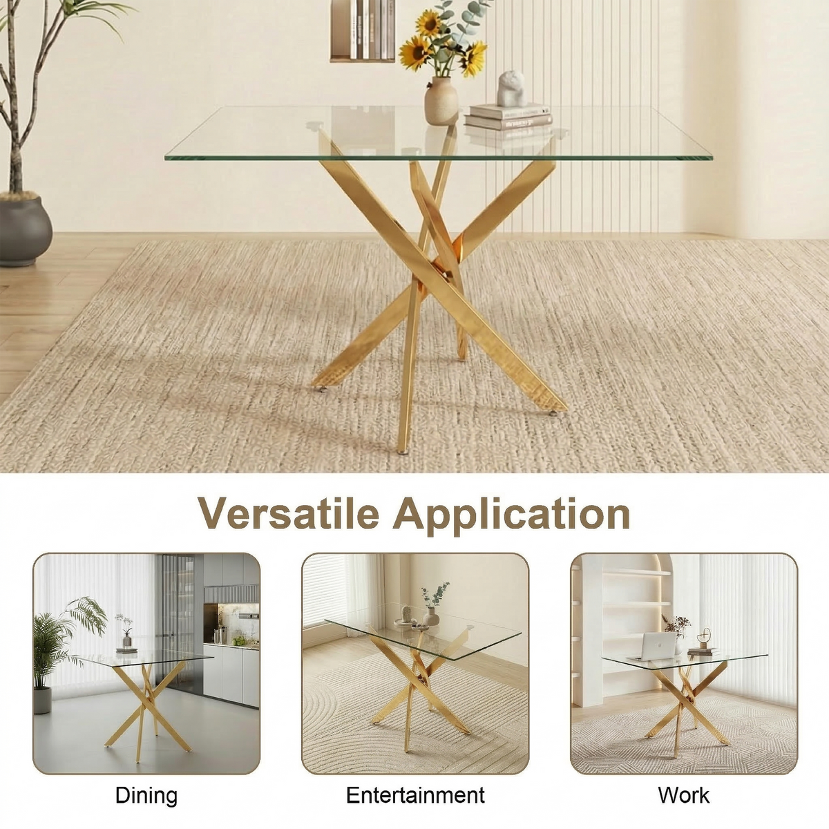 47.24" Rectangular Glass Dining Table