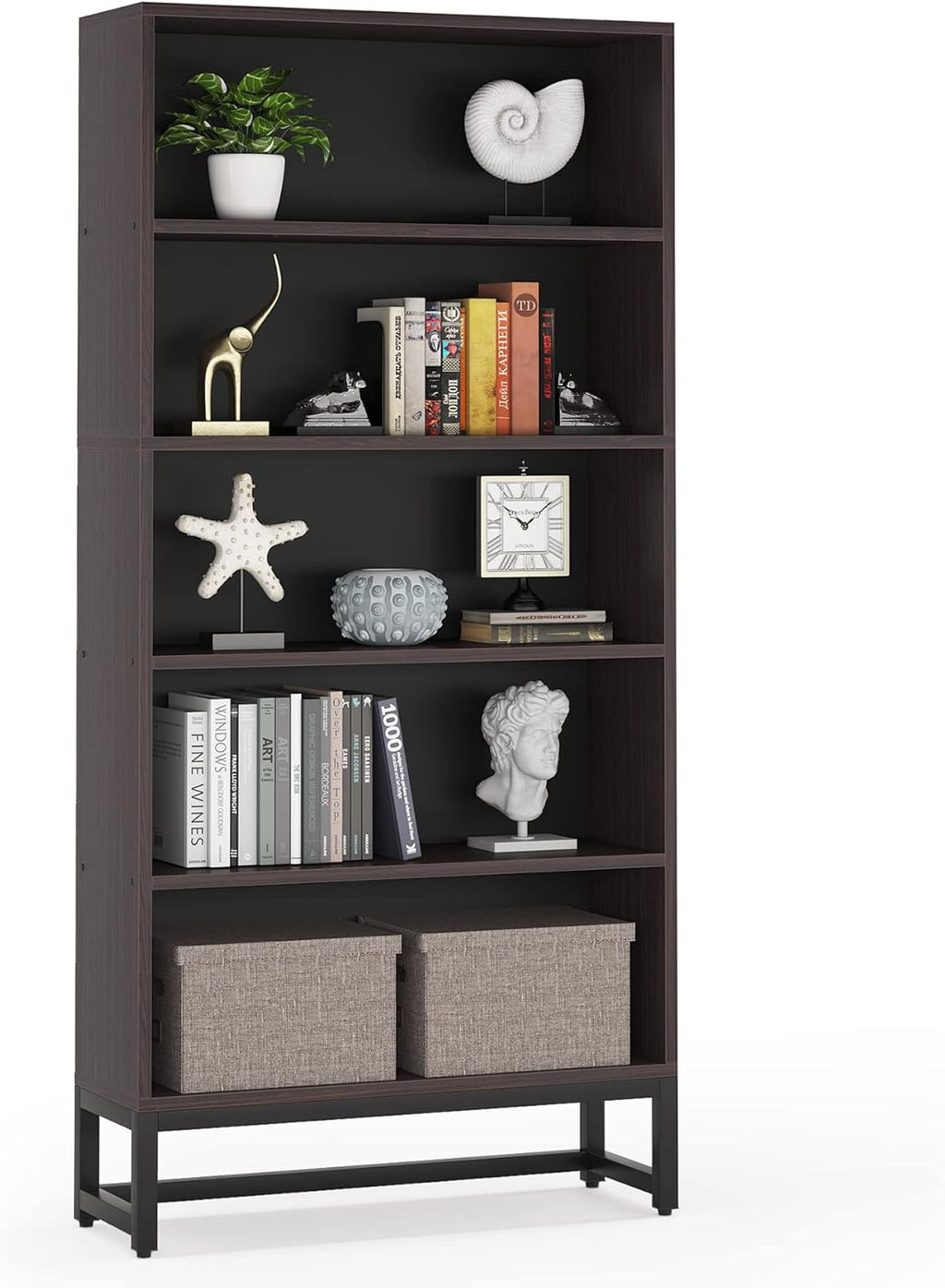 70.87" 5-Tier Sandalwood Heavy Duty Bookshelf