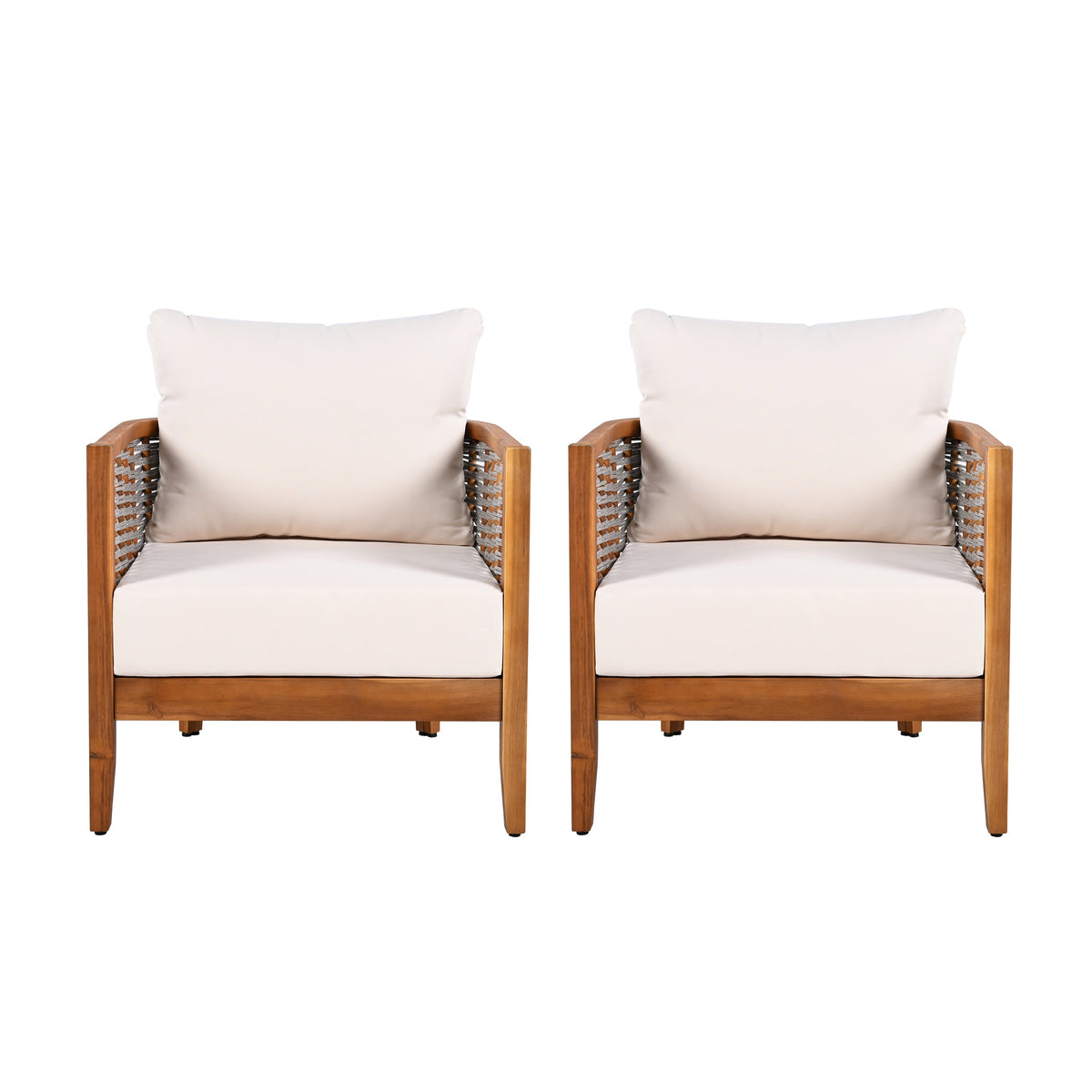 2 Pieces Outdoor Unique Tub Design Armchair with Woven Rope
