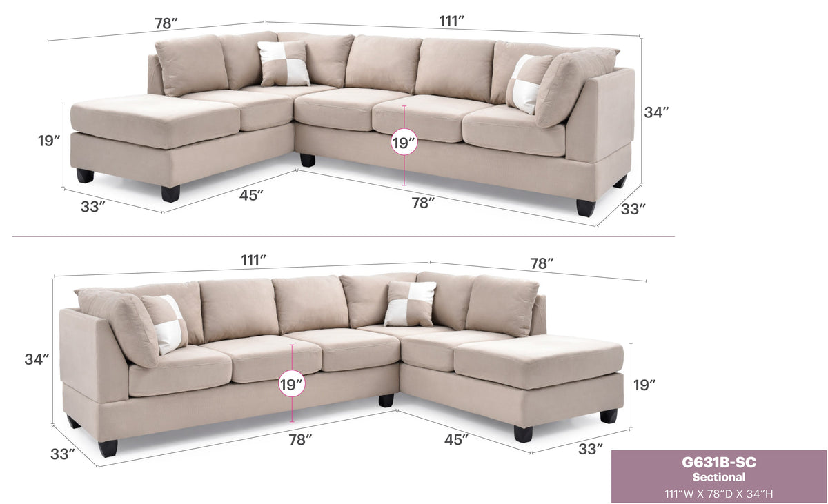 Malone G631B-SC Sectional Without Ottoman