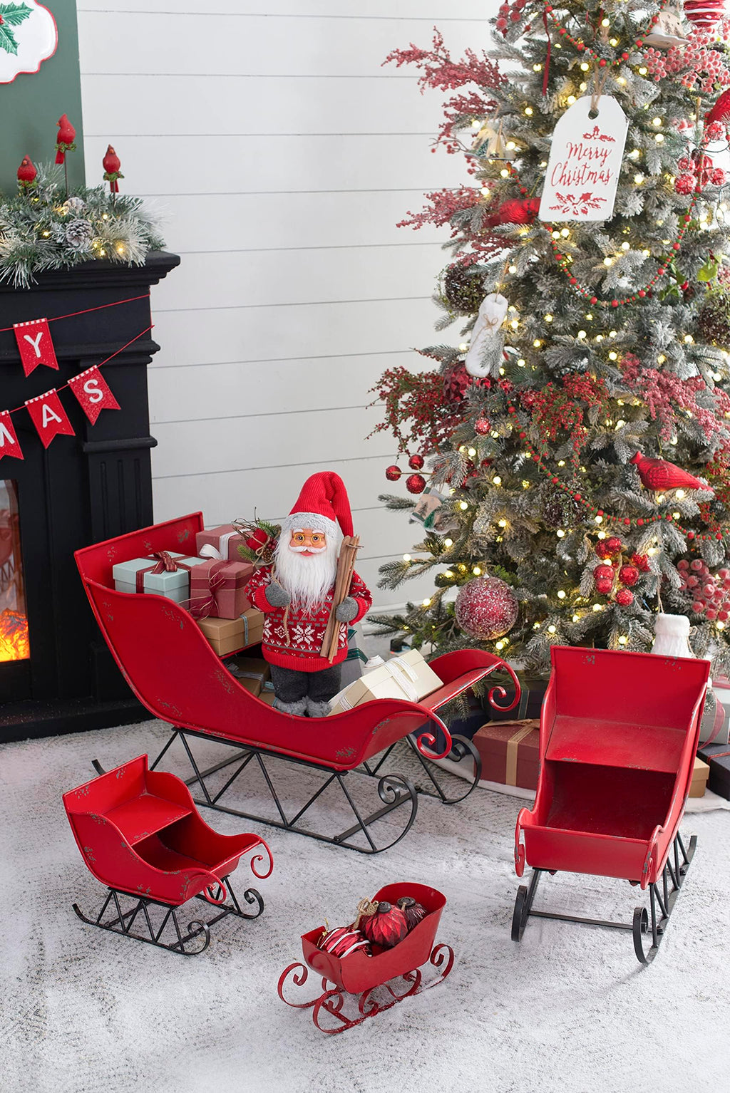 Iron Red and Black Sleigh Large Christmas Decoration