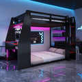Full Size Wooden Gaming Bunk Bed with Desk and Storage