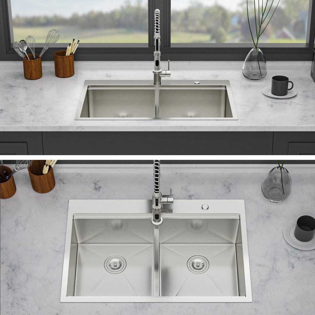 Topmount Drop-In Kitchen Sink - 33"x22" Double Bowl