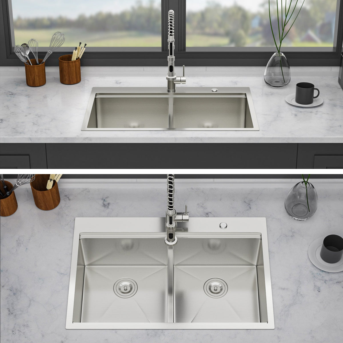 Topmount Drop-In Kitchen Sink - 33"x22" Double Bowl