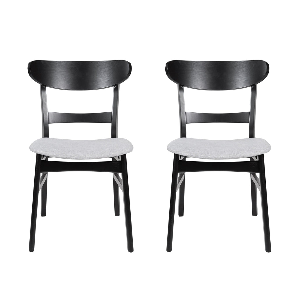 Set of 2 Dining Chairs - Upholstered Seat, Rubberwood Legs