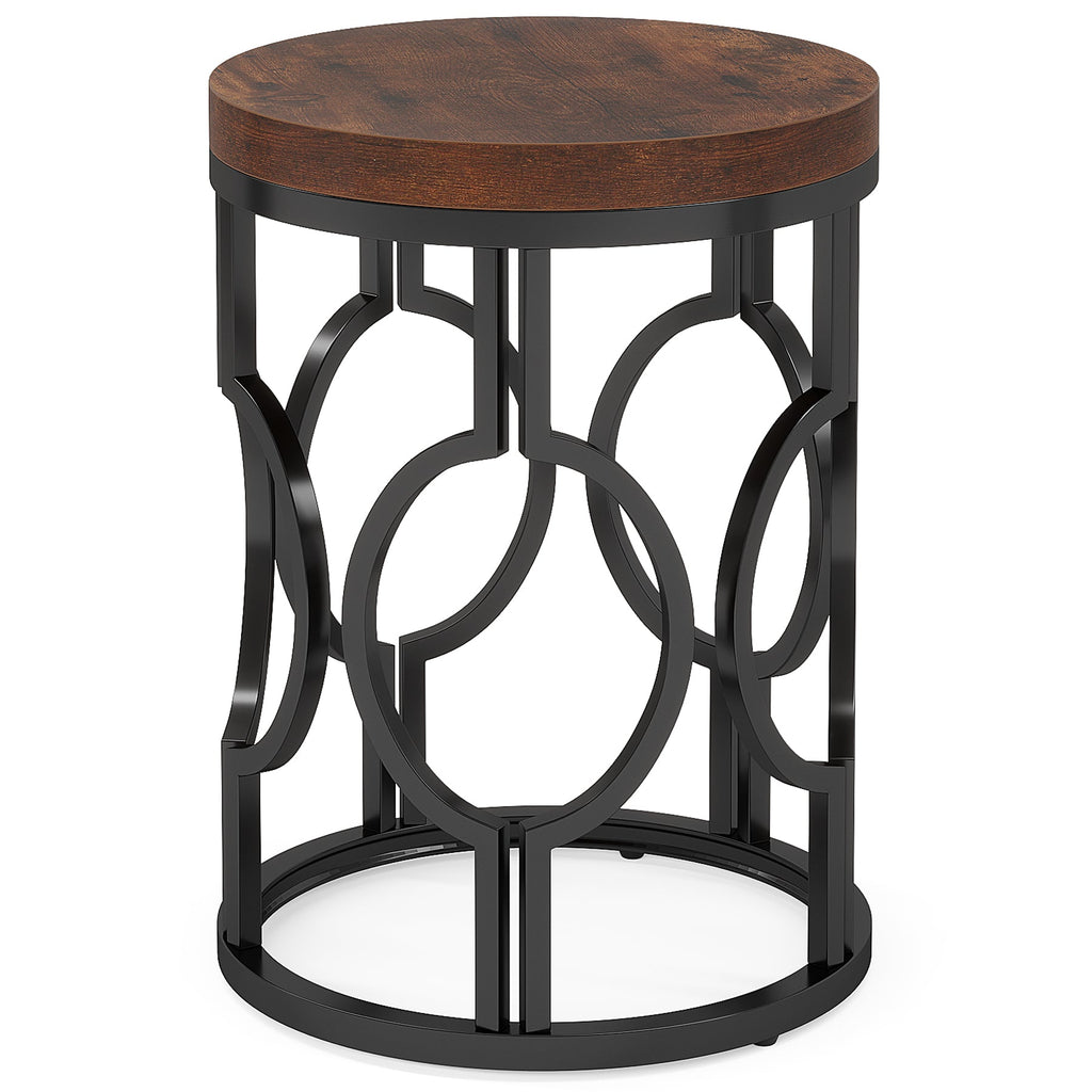 20" Round Industrial Side Table with Metal Openwork Frame