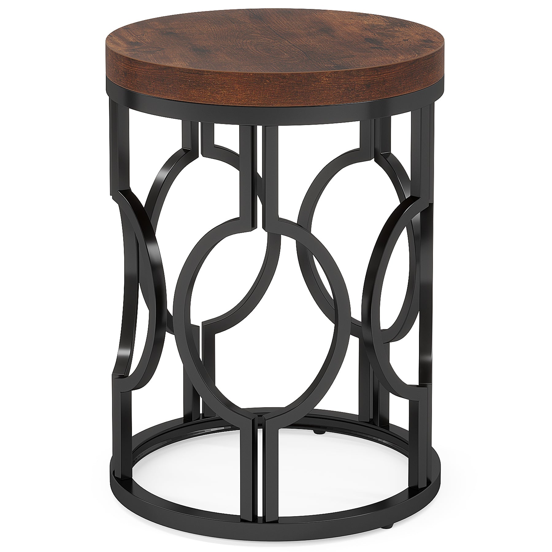 20" Round Industrial Side Table with Metal Openwork Frame
