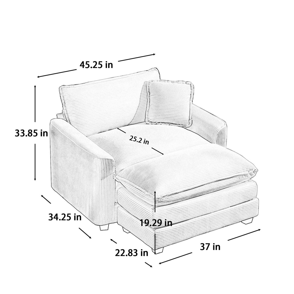 Comfortable Single Chair Deep Seat Sofa With Footstool