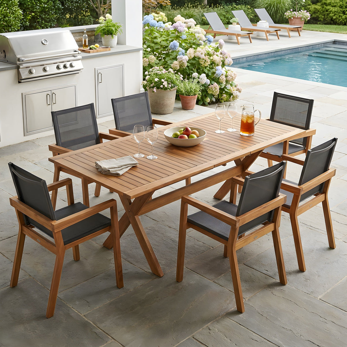 7 Piece Acacia Wood Outdoor Dining Set
