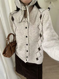 Women's Korean-style Vintage Argyle Collared Knit Cardigan, 2026 Autumn-Winter New Arrival, Soft Loose Lazy-Style Sweater Coat