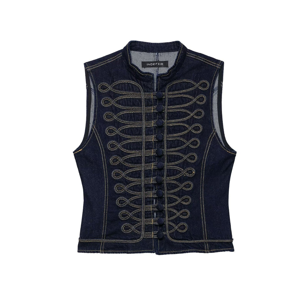 Denim Vest With Knot-detail Topstitching