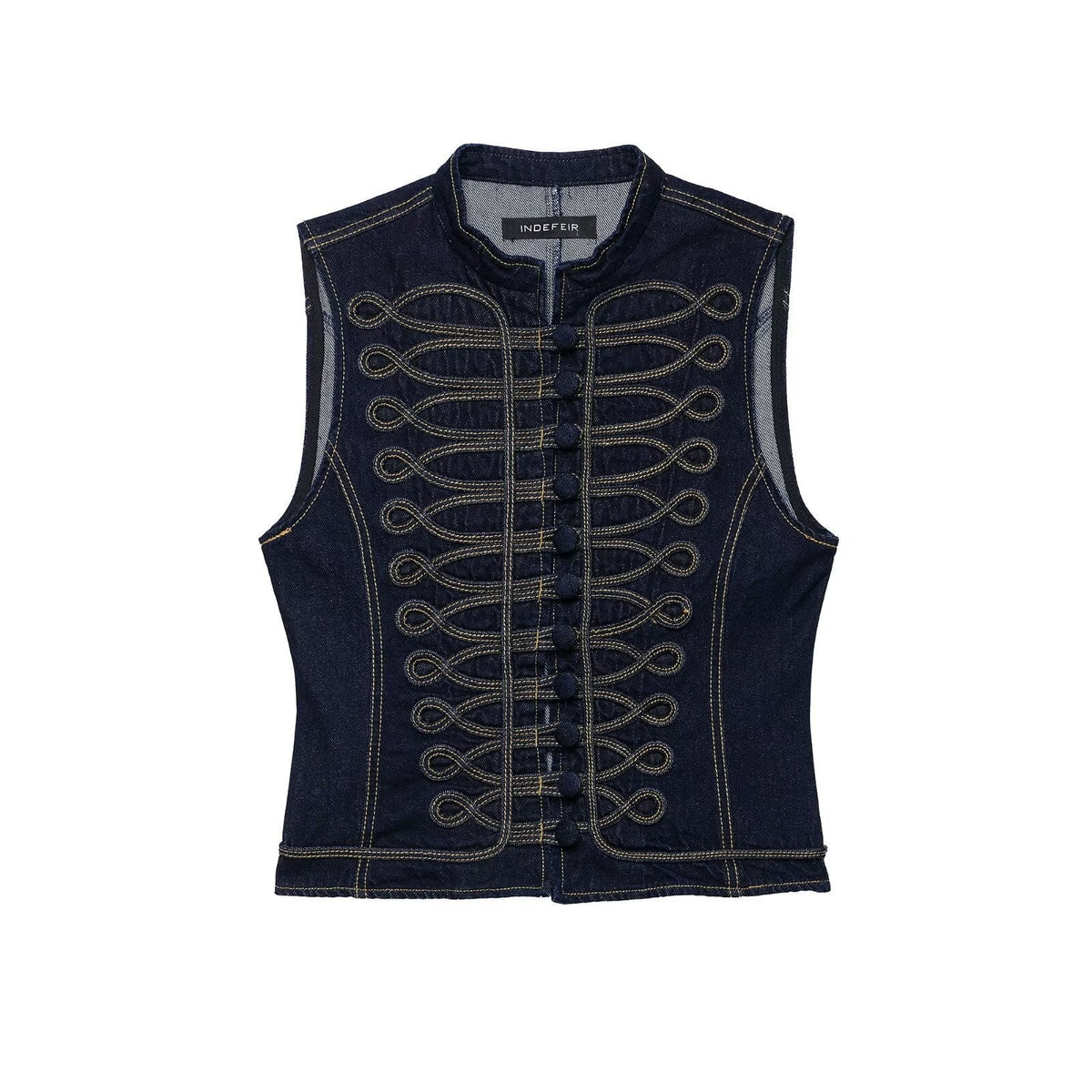 Denim Vest With Knot-detail Topstitching