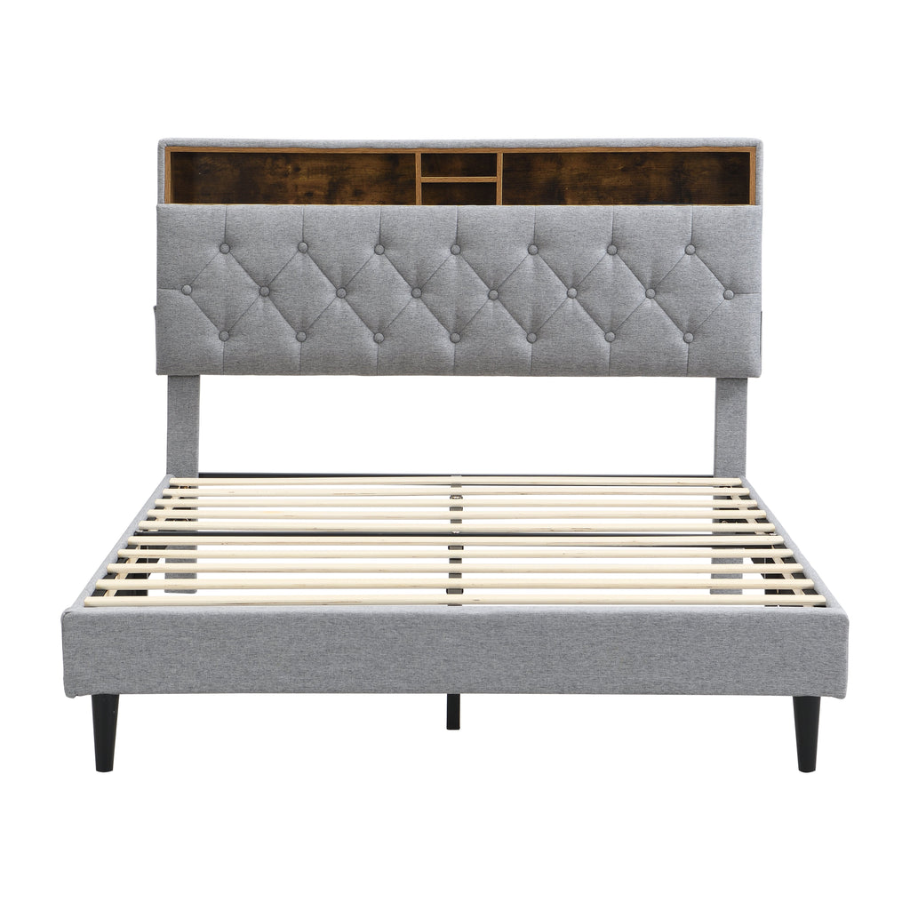 Queen-Size Upholstered Platform Bed Frame