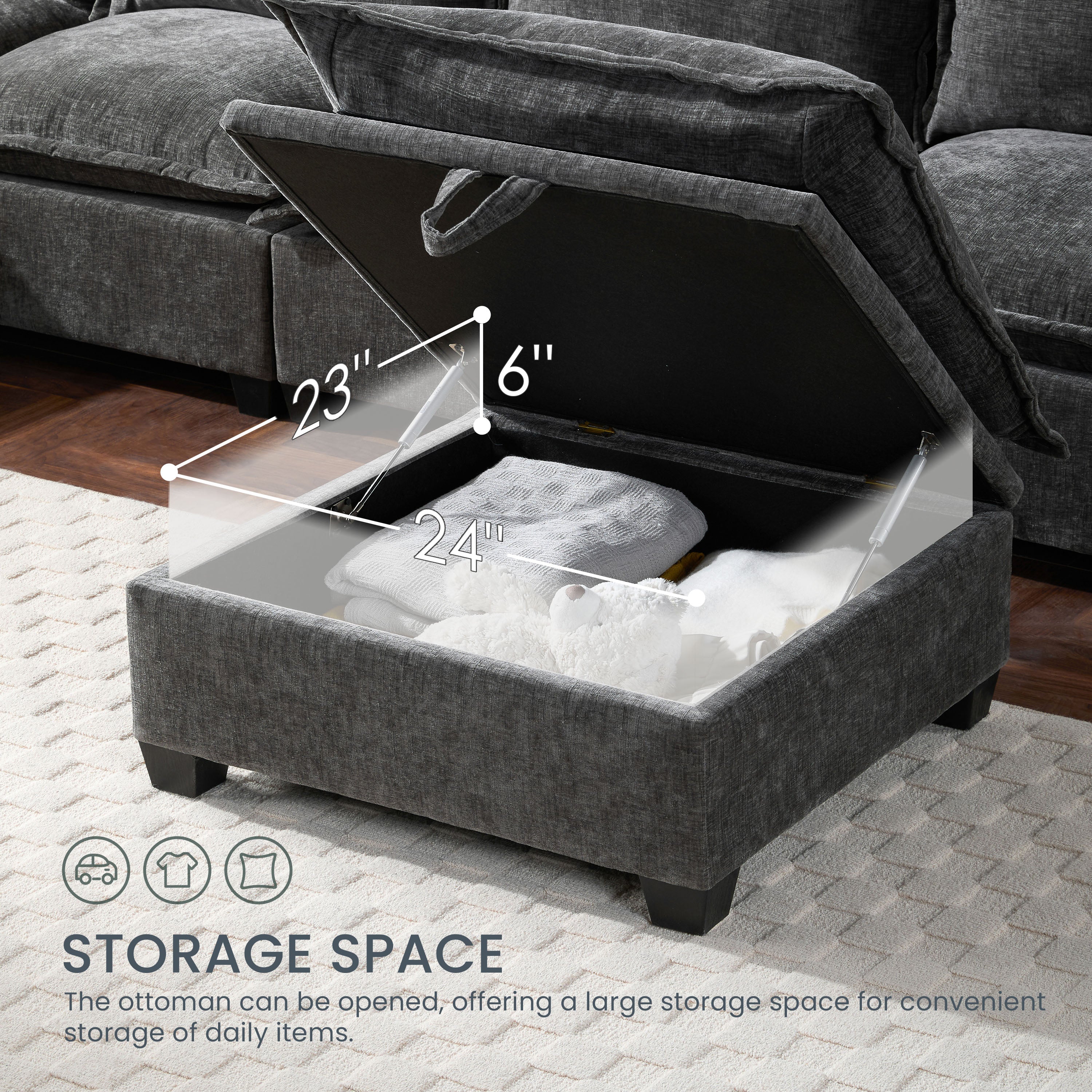 117.5 Inch Modular Sectional Sofa with Movable Storage Ottoman