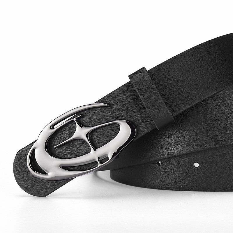 Niche Designerinspired Hollowedout Irregularshaped Buckle Womens Slim Leather Belt