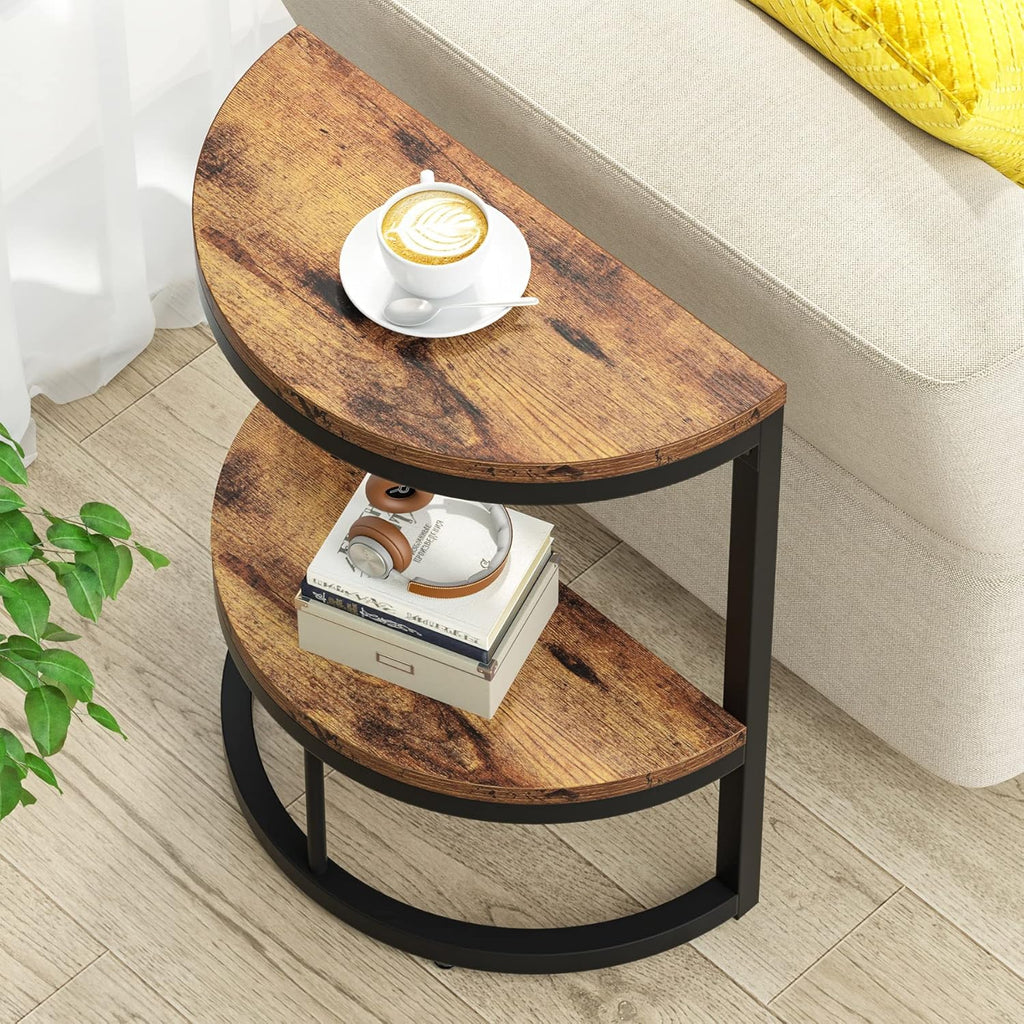 Slim Half Moon 2-Tier Semi-Circle End Table, 19.69" Rustic