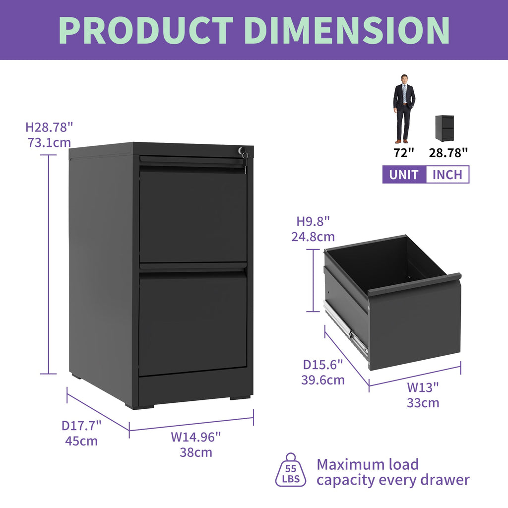 2 Drawer Metal Vertical File Cabinet with Lock